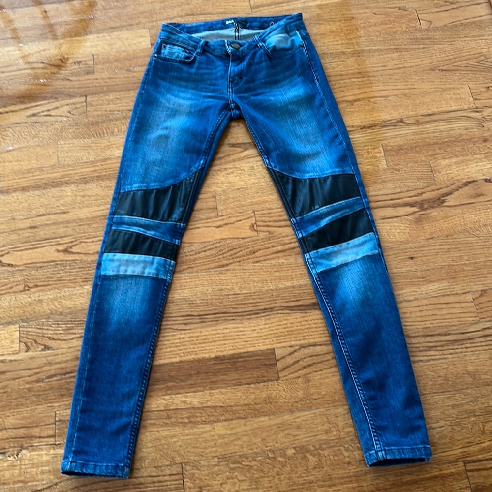 Maje skinny jeans with black leather detailing